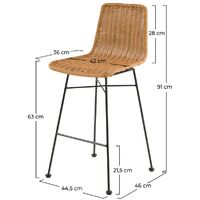 Chaise de bar mi-hauteur Mandya naturelle 63 cm (lot de 2) - Marron