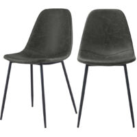 Lot de 2 chaises en cuir synthétique gris/noir - HENRIK