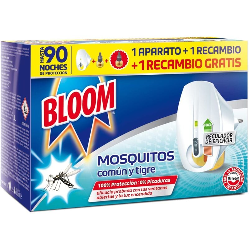 Bloom Insecticide électrique liquide double efficacité (1 set + 2 recharges), insecticide électrique pour moustiques communs et tigres, formule concentrée sans parfum.