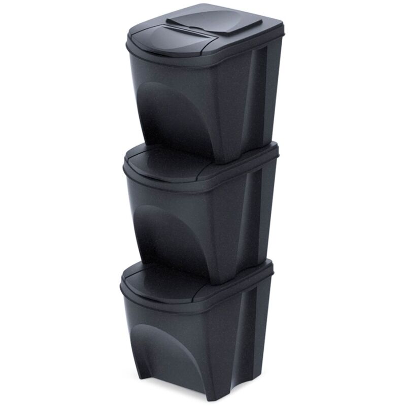 Set de 3 bacs dede KEDEN SORTIBOX bac de recyclage, anthracite ECO, volume 3x25L