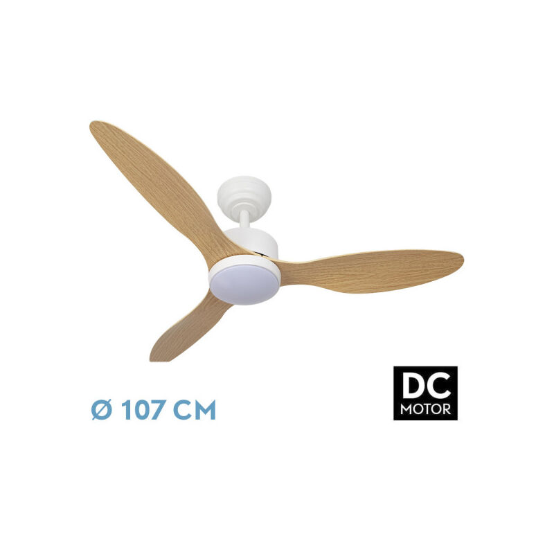 Ventilateur Plafond DC Abrila Hayate - 3 Pales Chêne, 6 Vitesses, Lumière LED 3 Températures, Télécommande