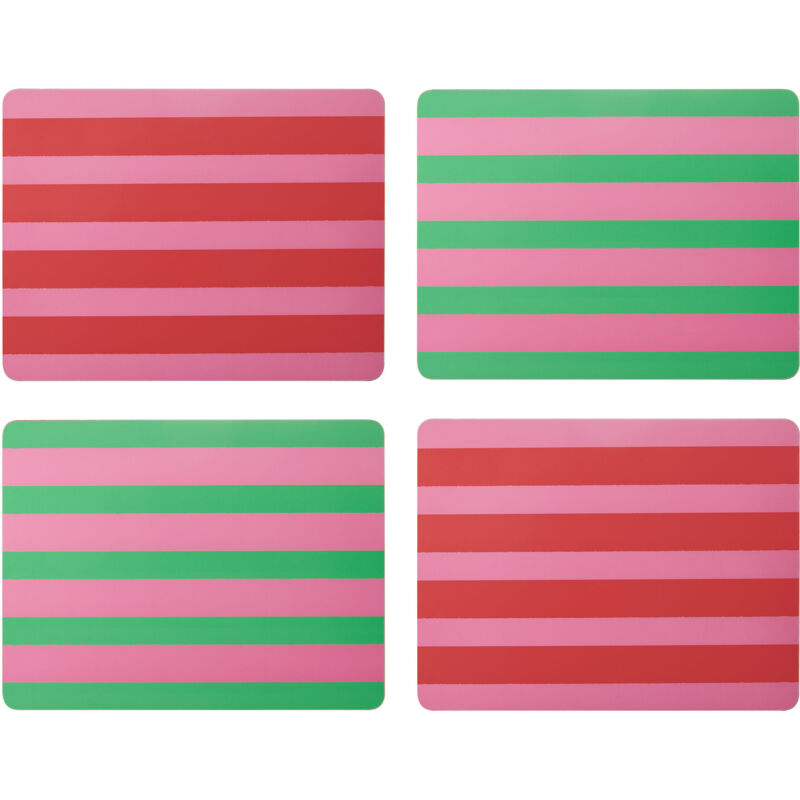 Lot De 4 Sets De Table Rectangulaires Rayés - Dos Liège, Résistants à La Chaleur 120°C - 30x22 Cm