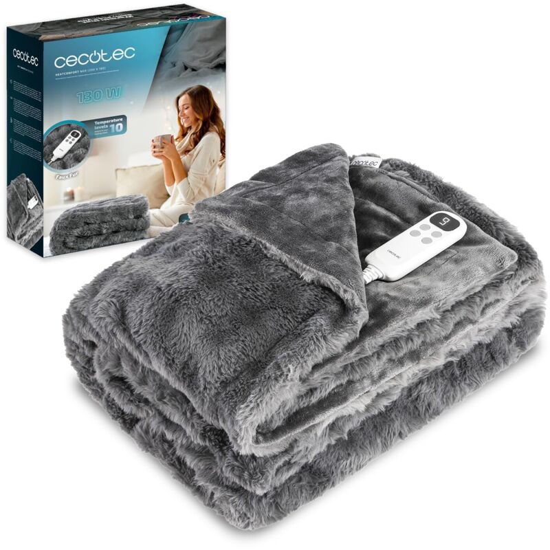 Delindo Lifestyle Couverture Chauffante Électrique XXL 215x240 Cm - Aspect Peau D'Agneau Gris - 6 Niveaux Chaleur + Arrêt Auto 4h