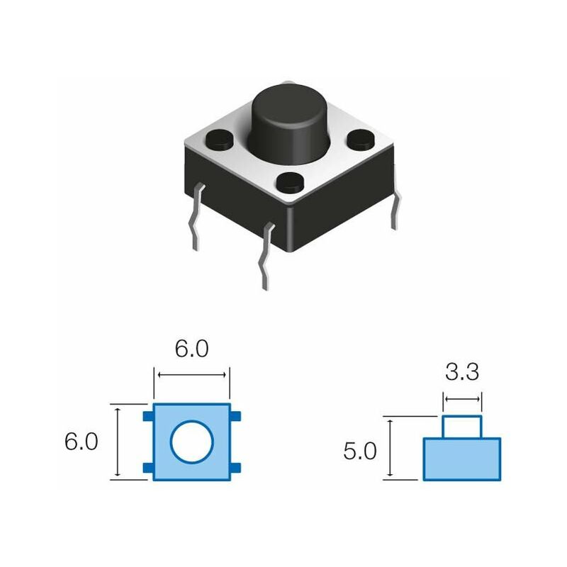 Bouton poussoir Touch 6x6mm Haut 5,0mm 4 pattes Tact-65n-f Sw060-0230a