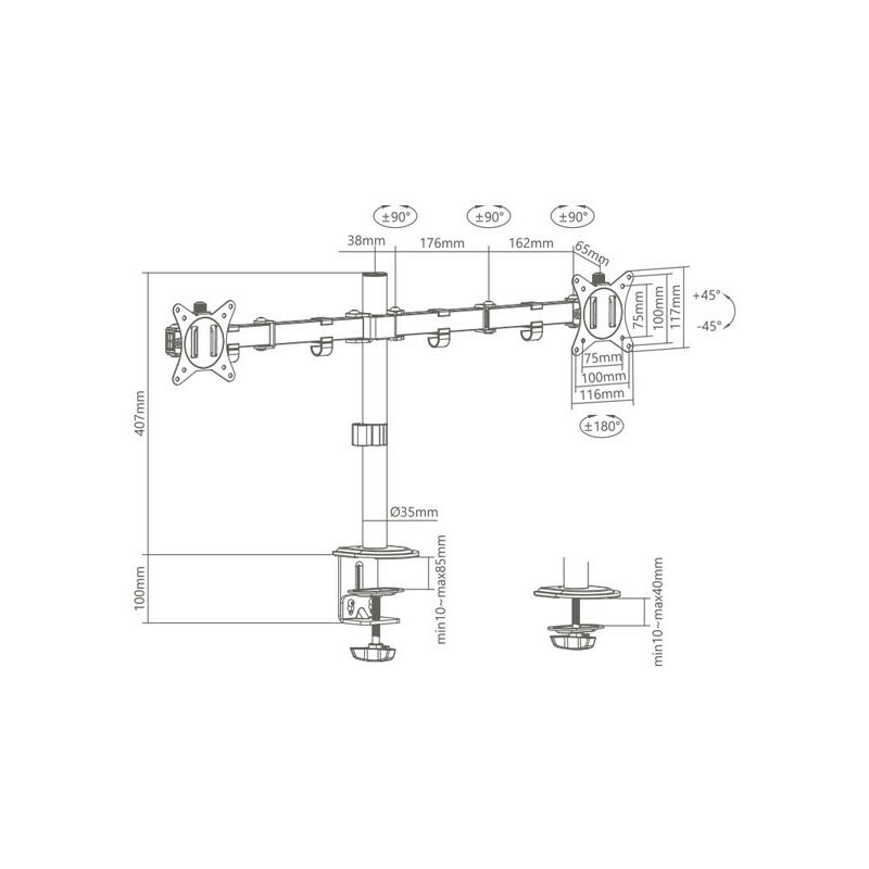 Support de table TV 1 moniteur 17- 32 Vesa 75x75 100x100 Supspc001