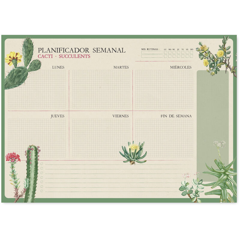 a3 weekly planner pad botanical cacti spanish kokonote
