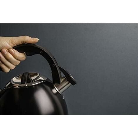 Théière bouilloire noire avec sifflet 1,5l inox noir DIAMANTE
