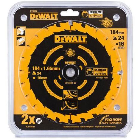 Dewalt – Lame de scie circulaire 184mm – Alésage 16mm – 24 dents pour bois dur – Coupe nette sans éclat – Compatible scies portatives - DT10302-QZ