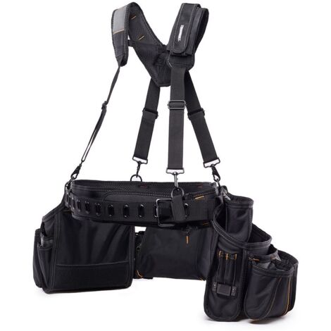 Toughbuilt – Ceinture porte-outils avec bretelles rembourrées – 3 poches structurées – Longueur réglable 81 à 121cm – Boucles renforcées en acier