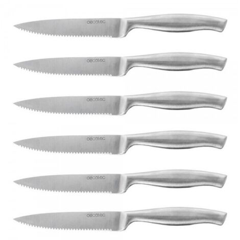 Cecotec – Set de 6 couteaux professionnels dentelés à viande – Acier inoxydable 3Cr13 – Longueur de lame 12 cm – Étui inclus