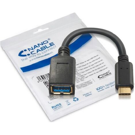 Câble USB 2.0 3A OTG, Type USB-C/MA/F, Noir, 15cm