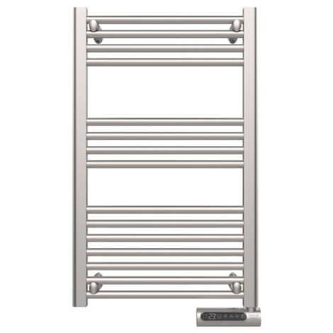 Radiateur sèche-serviettes électrique defluid con 500, écran LED, commande tactile, programmateur hebdomadaire, 3 modes, température réglable et sécurité maximale con IP24.