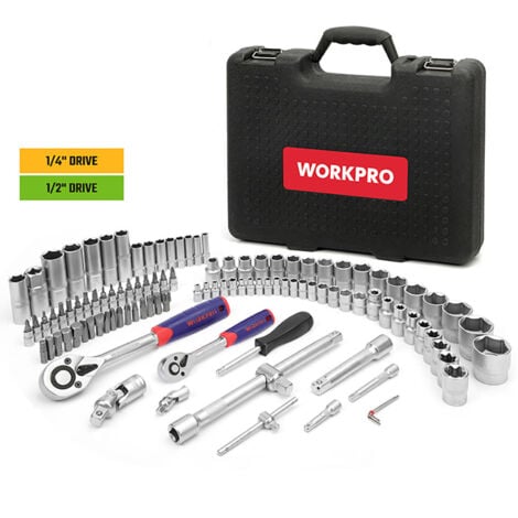 WORKPRO Box de tools de full plastic de 1/2-1/4 inches, 108 pieces de ...