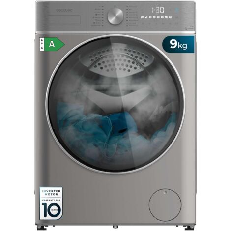 Cecotec – Lave-linge 9 kg – Classe énergétique A – Vitesse d'essorage 1400 tr/min – Moteur Inverter Plus – Écran tactile XXL – Fonction SteamMax (1/4)