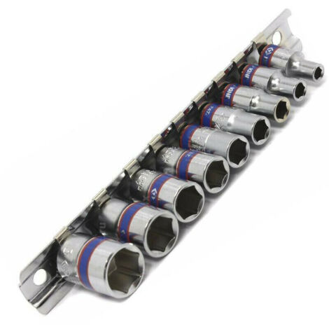 Jeu de douilles 1/4' sur rail – 9 douilles 6 pans en chrome – Dimensions 4 à 13 mm – Usage professionnel durable – King Tony (1/5)