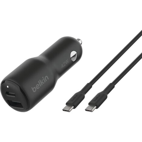 Belkin BoostCharge Dual Car Charger de 42 W with USB-C Port PPS de Fast Charging a 30 W y USB-A de 12 W pour les modèles de iPhone de Las Series 15, 14 et 13, Samsung Galaxy S23 et autres, noir (1/3)