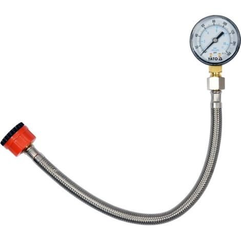 Yato – Manomètre de contrôle de pression 11 bar – Acier inoxydable – Longueur tuyau 30 cm – Filetage 3/4' et 1/2' – Pour tests rapides et fiables