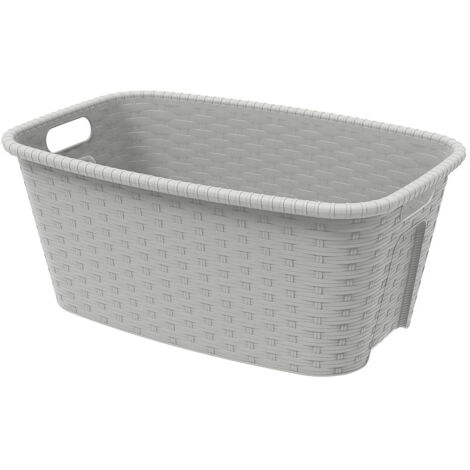 Panier à linge en osier blanc avec poignées intégrées 60 x 45 x 25[S546] - Maison