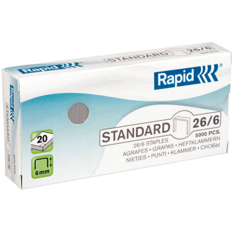 Rapid – Agrafes N°26 galvanisées en acier – Longueur 6mm – Boîte de 5000 pièces – Pour agrafeuse K1 – Idéales pour fixation jusqu'à 20 feuilles (1/2)