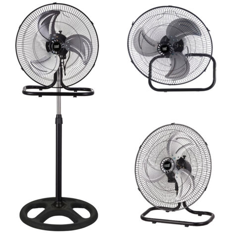 Fabrilamp – Ventilateur sur pied 70W – 3 vitesses – Pales en aluminium – Hauteur réglable 100-130 cm – Design noir moderne