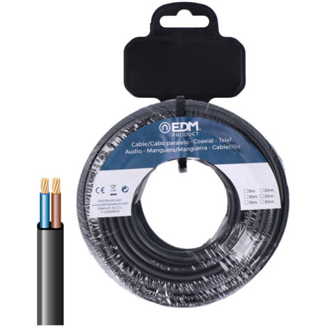 EDM Produit Cable Tuyau électrique EDM 28729 Noir 2 x 0.75 mm 10 m Plat - Brand EAN : 8425998287295 (1/2)