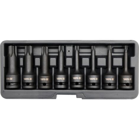 Yato – Douille de choc 1/2" – Lot de 8 embouts Torx T30/T40 – Pour boulonneuse à chocs – Boîtier de rangement inclus