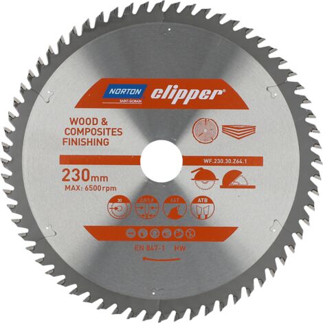 Norton piła tarczowa 230mm x 30mm x 64z drewno i kompozyty atb (2,8 / 1,8) (1/2)