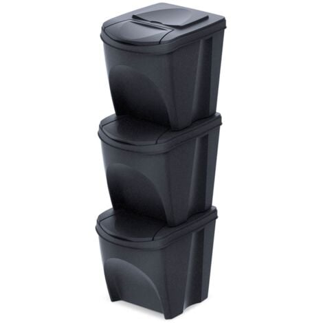 Set de 3 bacs dede KEDEN SORTIBOX bac de recyclage, anthracite ECO, volume 3x25L