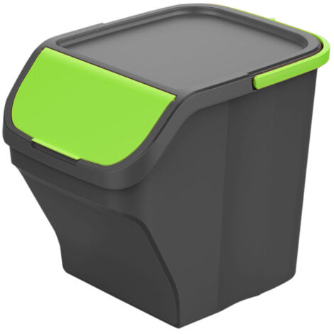 Poubelle deMondex Stack N' Sort Vert Gris 25 L avec couvercle 40 x 30 x 30 x 34 cm - Marque : Mondex - EAN : 8053687881488