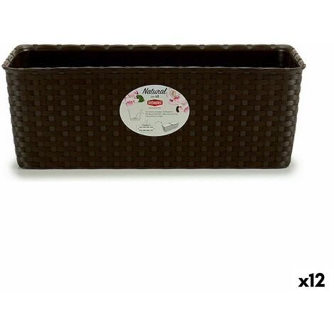 Jardinière Liberty Gris 50x18x16 Cm - Plastique Imitant Le Rotin - Pour Intérieur Et Extérieur - Cache-pot Déco