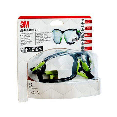 Lunettes De Sécurité 3M Solus 1000 S1201SGAF - Monture Noire/Vert - Lentilles Transparentes