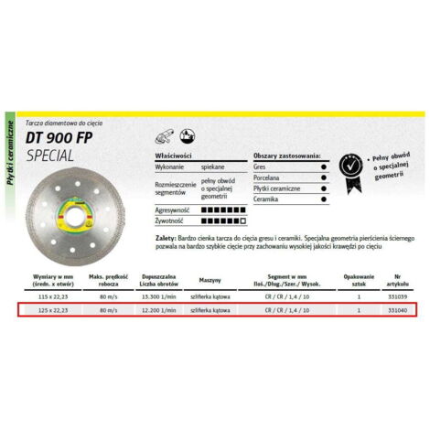 Klingspor 331040 Disques à tronçonner diamantés pour meuleuses d'angle, DT 900 FP, 125 x 22.23 mm, 12200 RPM (1/2)