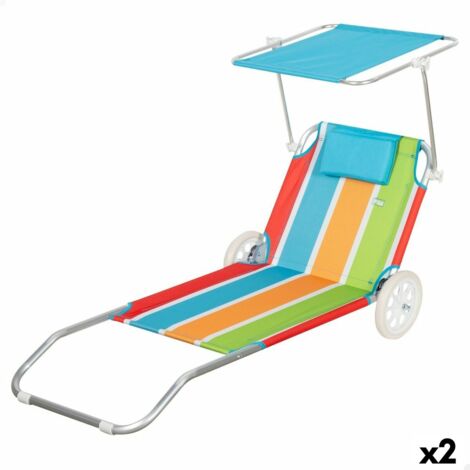 Chaise Longue Pliable De Plage Et Jardin - Charge Max 100 Kg - Sac De Transport Inclus - Vert Multicolore - Parfaite Pour Camping Et Terrasse