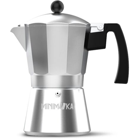 Minimoka Cafetière italienne 3 tasses, 3 tasses, base et filtre de acier inoxydable, poignée ergonomique, soupape de sécurité de, joint de sécurité en silicone de pour la sécurité, convient pour : vit
