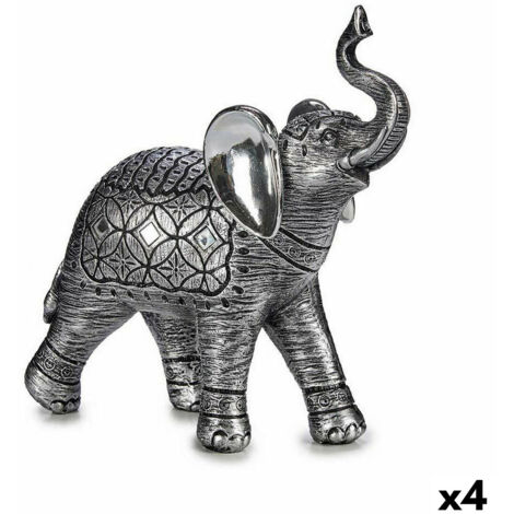Figurine d'éléphant décorative en argent 27,5 x 27 x 11 cm (4 pièces)