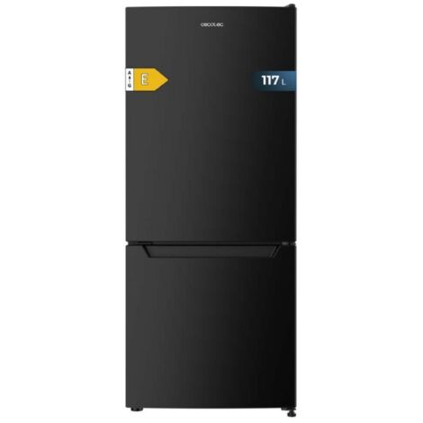 Cecotec Fridge Combi No Frost Bolero CoolMarket Combi 117 DF Black E. Réfrigérateur combi noir, 117L, dégivrage, classe E et mode de congélation rapide.