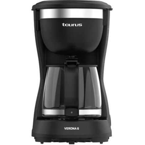 Taurus Cafetière goutte à goutte Verona 6, 600W, 600 ml, Intense Flavour Tech, plaque chauffante, filtre permanent lavable, carafe en verre anti-goutte, design compact noir mat, sans BPA (1/5)