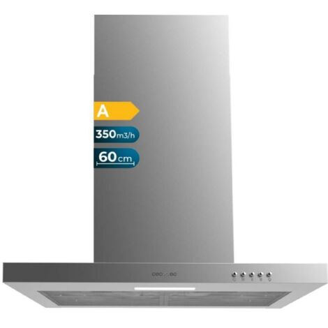 Cecotec Hotte aspirante 60 cm Type T Bolero Flux TM 603500 Inox A. Puissance de Aspiration 350m3/h, Moteur 70W, Control Mécanique, 3 niveaux de Puissance, lumière et filtre de Carbone, Inox (1/5)