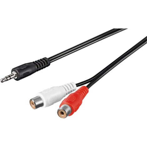 Adaptateur de Câble Audio 3,5 mm, Mâle vers Femelle RCA Stéréo, Connecteur Jack 3,5 mm (3 broches, stéréo) 2 prises femelles Cinch (audio à gauche/droite). Longueur de câble 1.5 m (1/2)