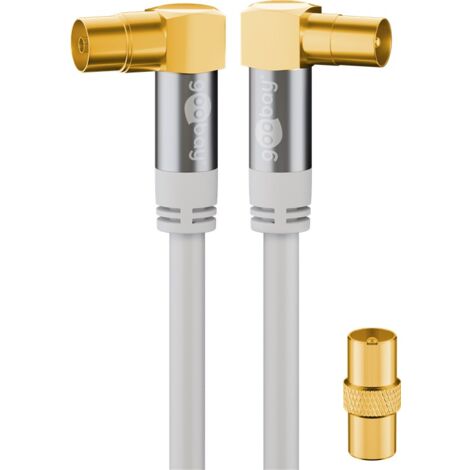 Câble d'Antenne TV (135 dB), 4x Blindé, plaqué or, prise coaxiale 90°  fiche coaxialee 90°. Longueur de câble 1 m