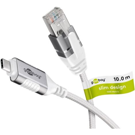 Câble Ethernet USB-C™ 3.1 vers RJ45, Slim, 10 m, connecte un routeur, modem ou switch réseau au port USB-C™ de l'ordinateur portable, tablette ou smartphone. Longueur de câble 10 m (1/5)