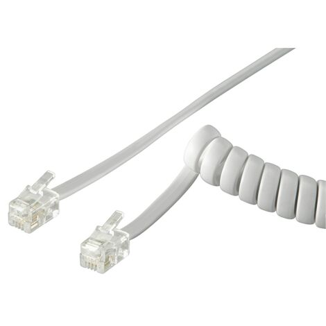 Câble Téléphonique Spiralé, conducteur en aluminium plaqué cuivre (CCA), Prise RJ10 (4P4C)  Prise RJ10 (4P4C). Longueur de câble 2 m
