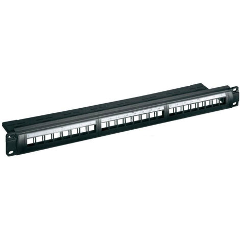 CAT 6a Panneau de Brassage 19 Pouces (48,3 cm), 24 Ports (1 U), STP blindé, noir. Version couleur noir (1/3)
