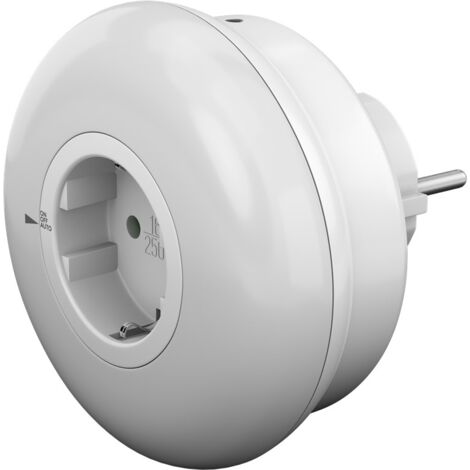 Veilleuse LED pour Prise de Courant, avec 3 modes de fonctionnement (marche, arrêt, automatique), capteur crépusculaire et prise à contact de protection (type F). (1/5)