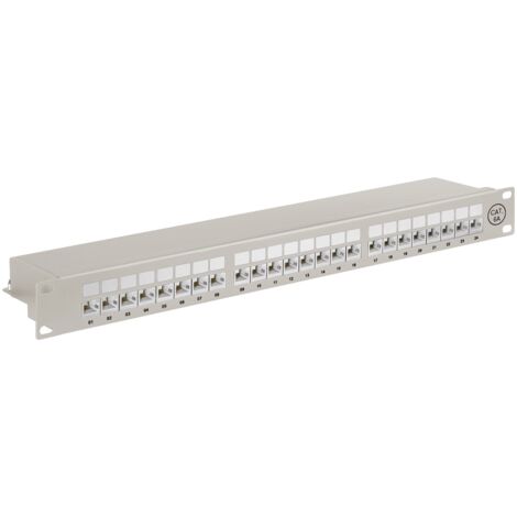 CAT 6a Panneau de Brassage 19 Pouces (48,3 cm), 24 Ports (1 U), STP blindé, gris. Version couleur gris (1/2)