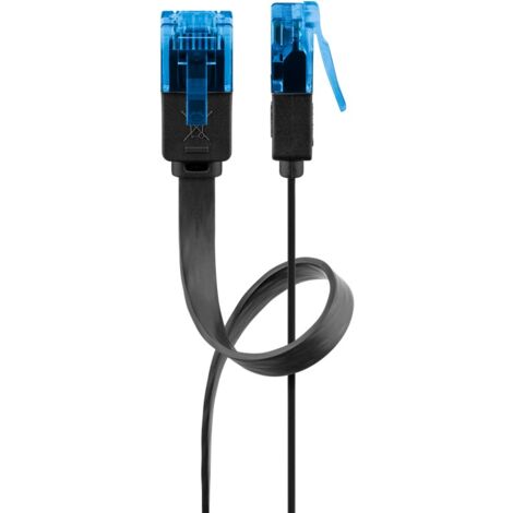 CAT 6A Câble Patch Plat, U/UTP, noir, conducteur en cuivre (CU). Longueur de câble 0.5 m (1/5)