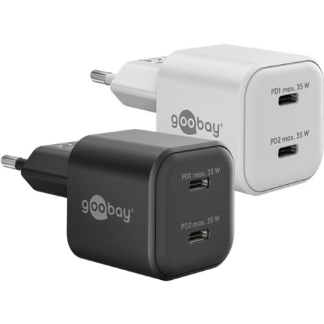 Chargeur rapide double USB-C™ PD GaN Nano (35 W) blanc, 2x ports USB-C™ (Power Delivery). Version couleur blanc (1/5)