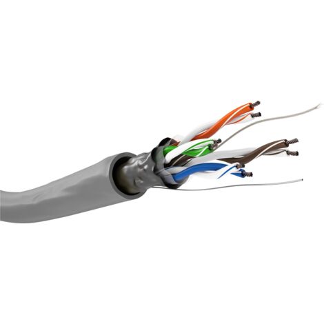 CAT 5e Câble Réseau, F/UTP, 100 m, gris, Conducteur en aluminium plaqué cuivre (CCA), AWG 26/7 (stranded), gaine de câble en PVC. Version couleur gris