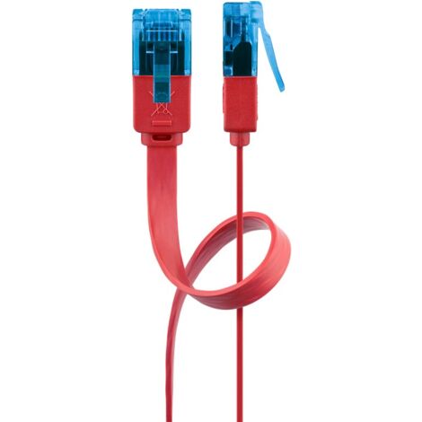 CAT 6A Câble Patch Plat, U/UTP, rouge, conducteur en cuivre (CU). Longueur de câble 1 m (1/5)