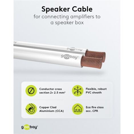 Câble de Haut-parleur blanc, Rouleau de 25 m, section de 2 x 2,5 mm², CCA. Longueur de câble 25 m